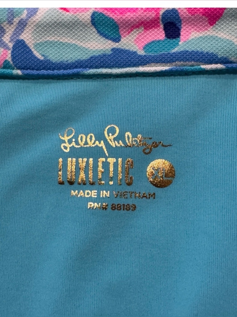 LILLY PULITZER EUC Luxletic Lakelyn Bra Polo Top Zanzibar Blue Party Princess XL - Picture 4 of 5